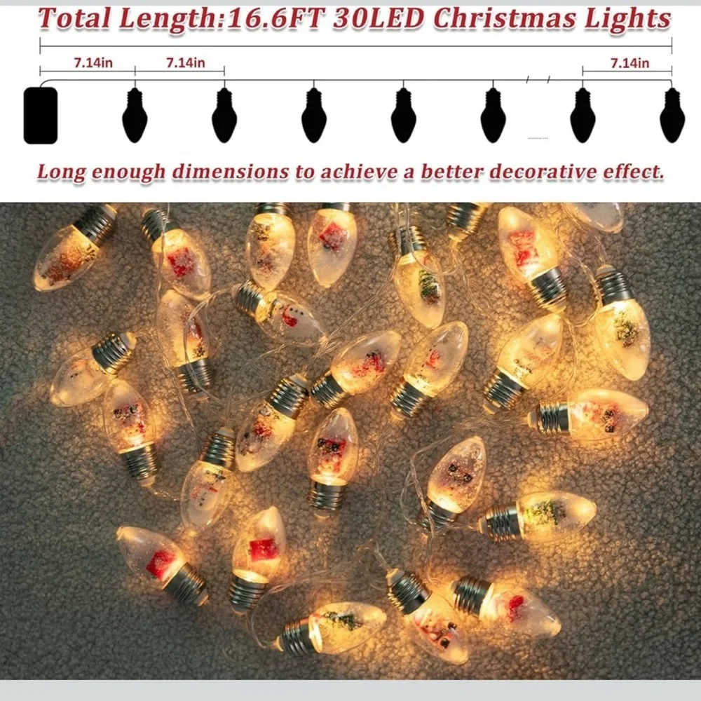 New 16.6Ft Christmas Lights for Indoor Room Decorations 30 LED Snow Globe Bulbs